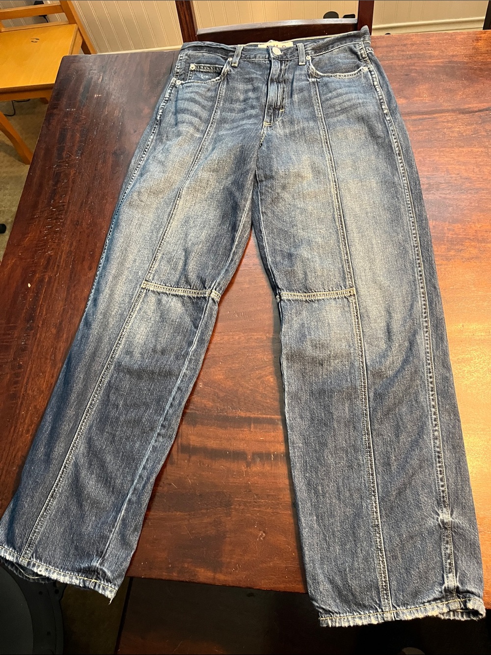 AMO Distressed Paneled Blue Relaxed Jeans
